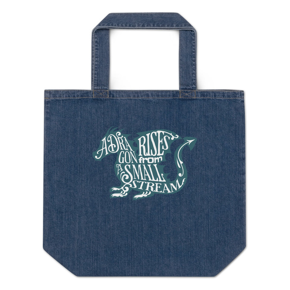 A Dragon Rises - Typographic Lettering Organic Denim Tote Bag