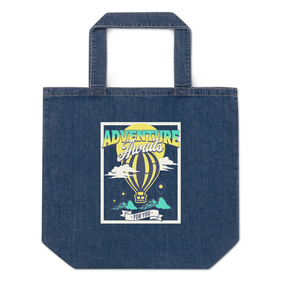 Adventure Awaits Organic Denim Tote Bag