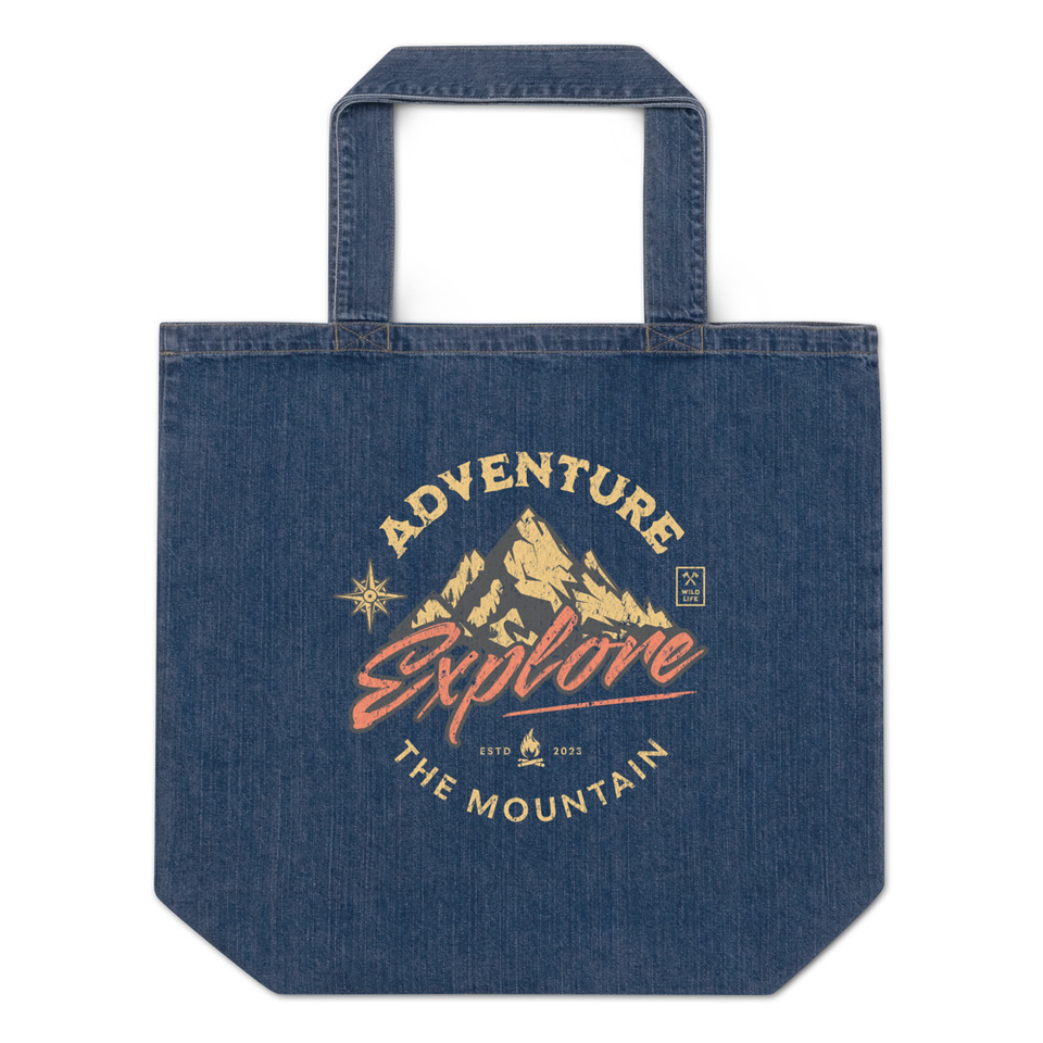 Adventure Explore The Mountain Organic Denim Tote Bag