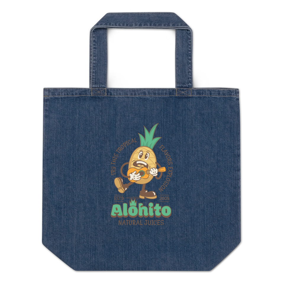 Alohito Natural Juices - Pineapple Mascot Organic Denim Tote Bag