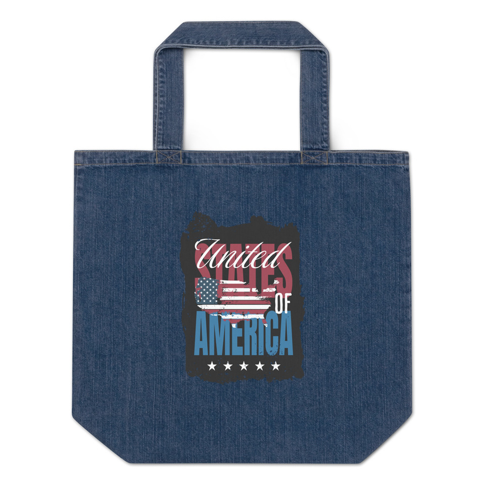 America (3) Organic Denim Tote Bag