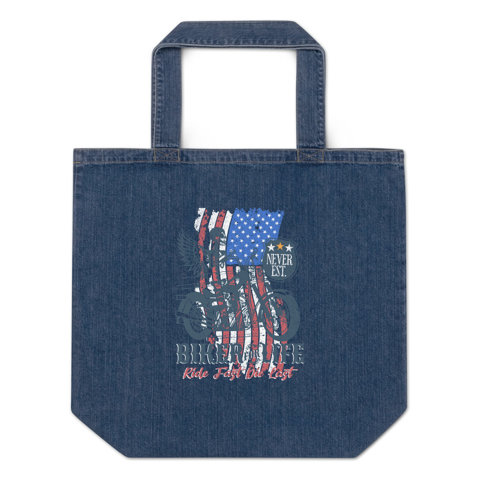 American Biker for Life Organic Denim Tote Bag
