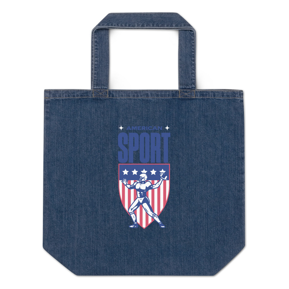 American Football Sport Organic Denim Tote Bag