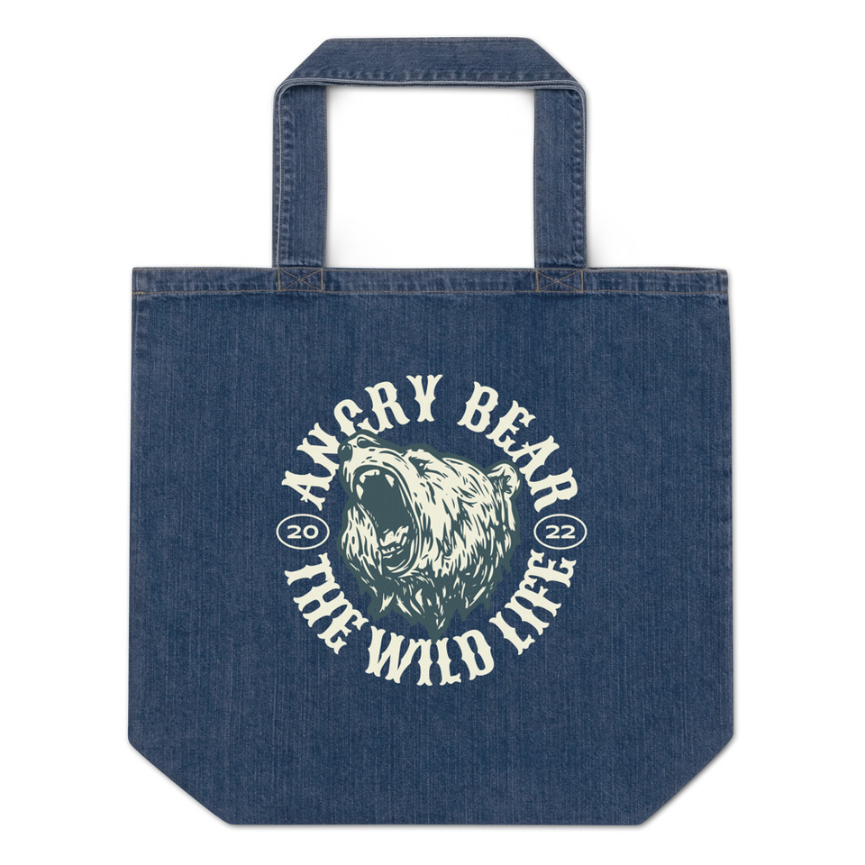 Angry Bear - Wild Life Animal Organic Denim Tote Bag