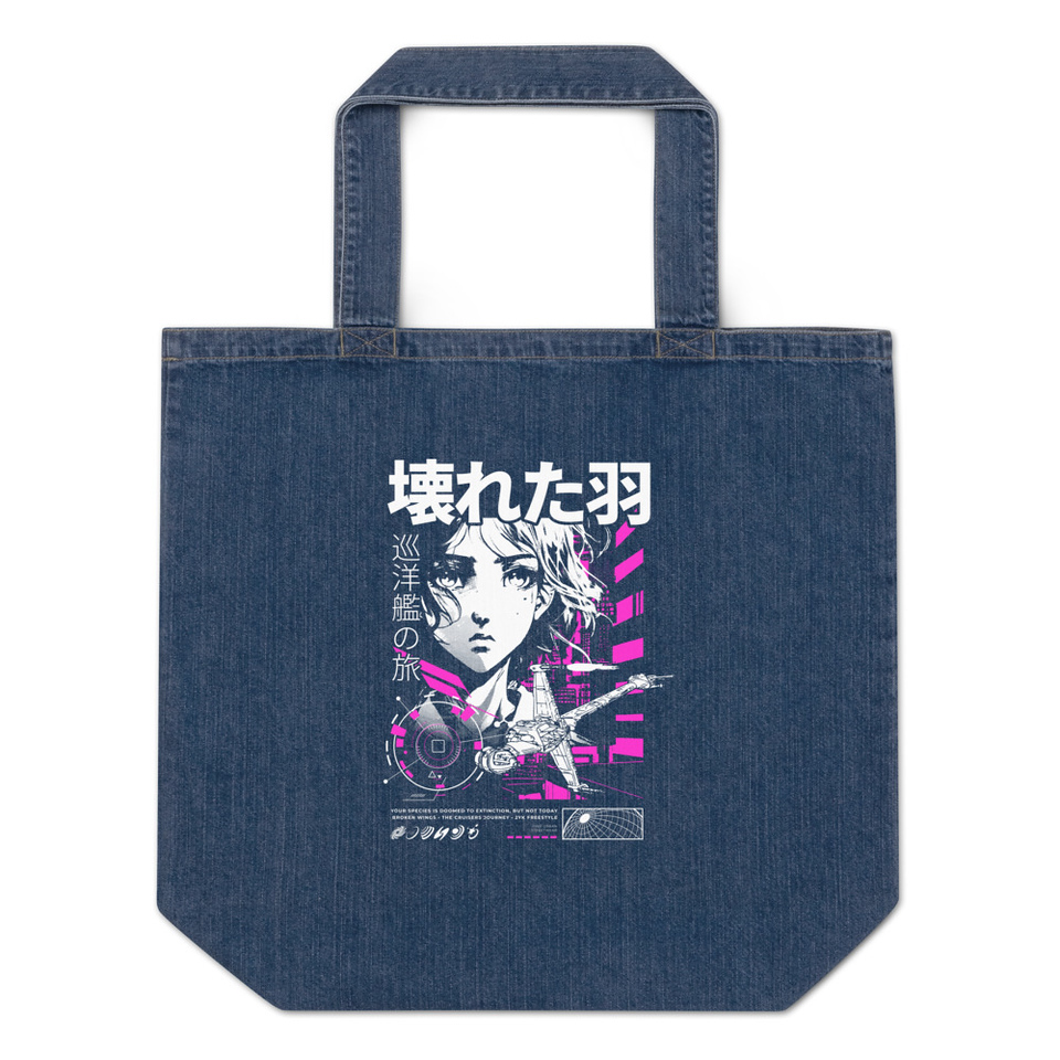 Anime Broken Wings - Neon Japanese Style Organic Denim Tote Bag