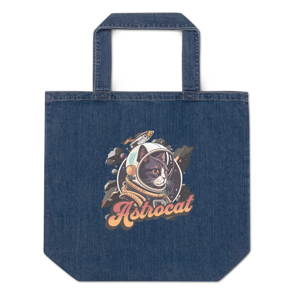 Astrocat - Retro graphic Organic Denim Tote Bag