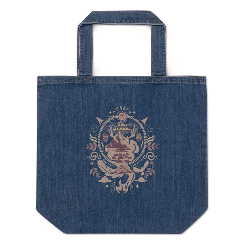 Awaken The Senses - Coffee Beans Organic Denim Tote Bag