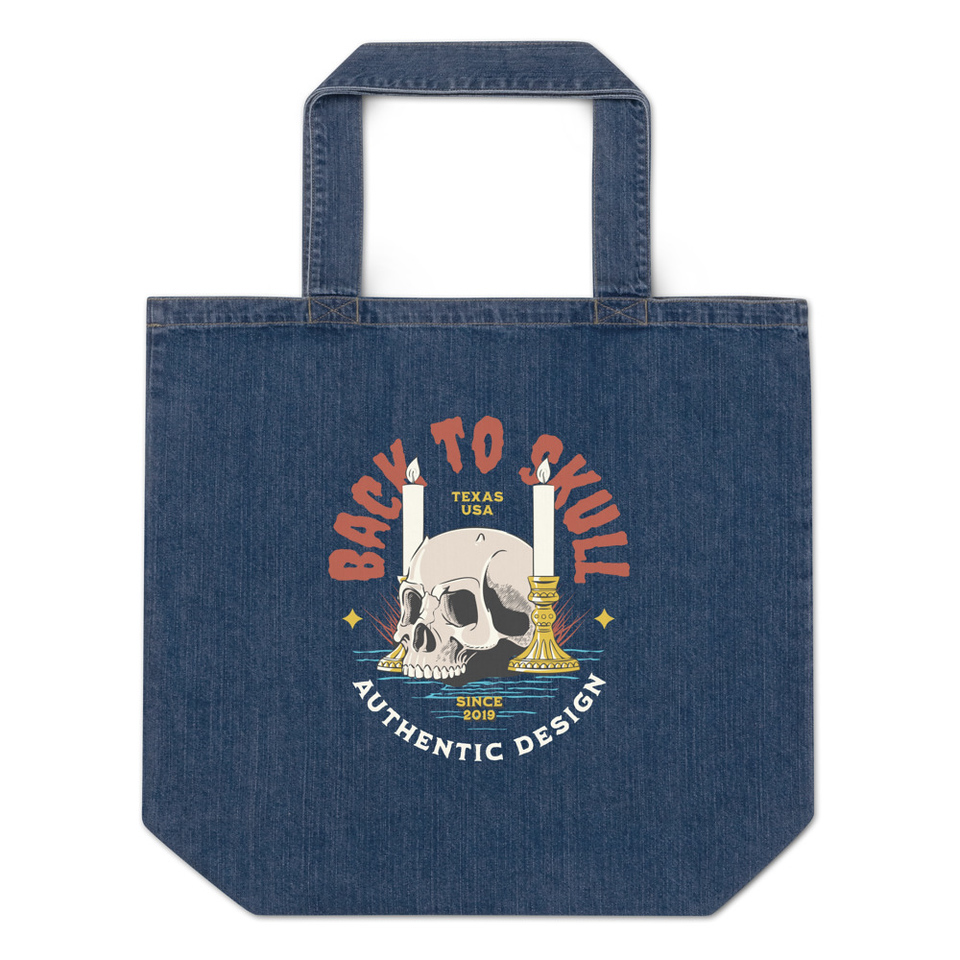 Back to Skull - Authenthic Design  Organic Denim Tote Bag