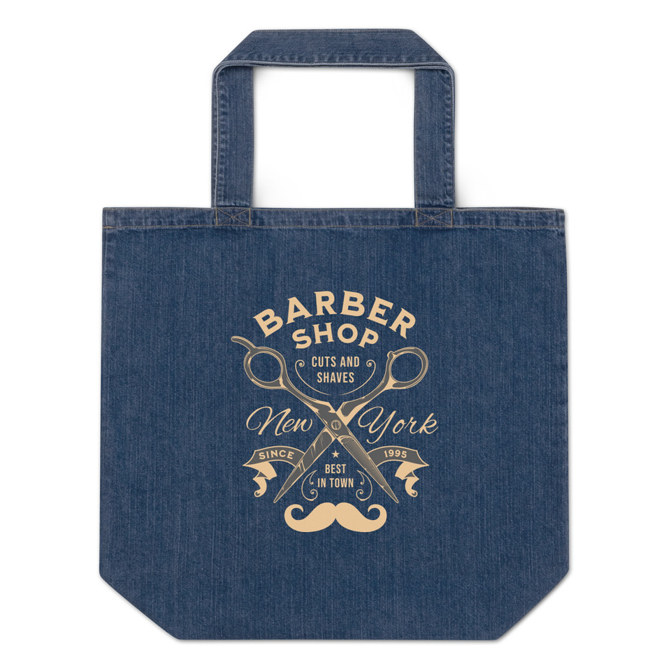 Barber Shop Cuts & Shaves - Scissor Organic Denim Tote Bag
