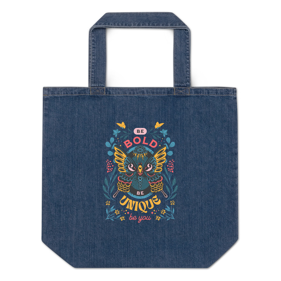 Be Bold Be Unique Organic Denim Tote Bag