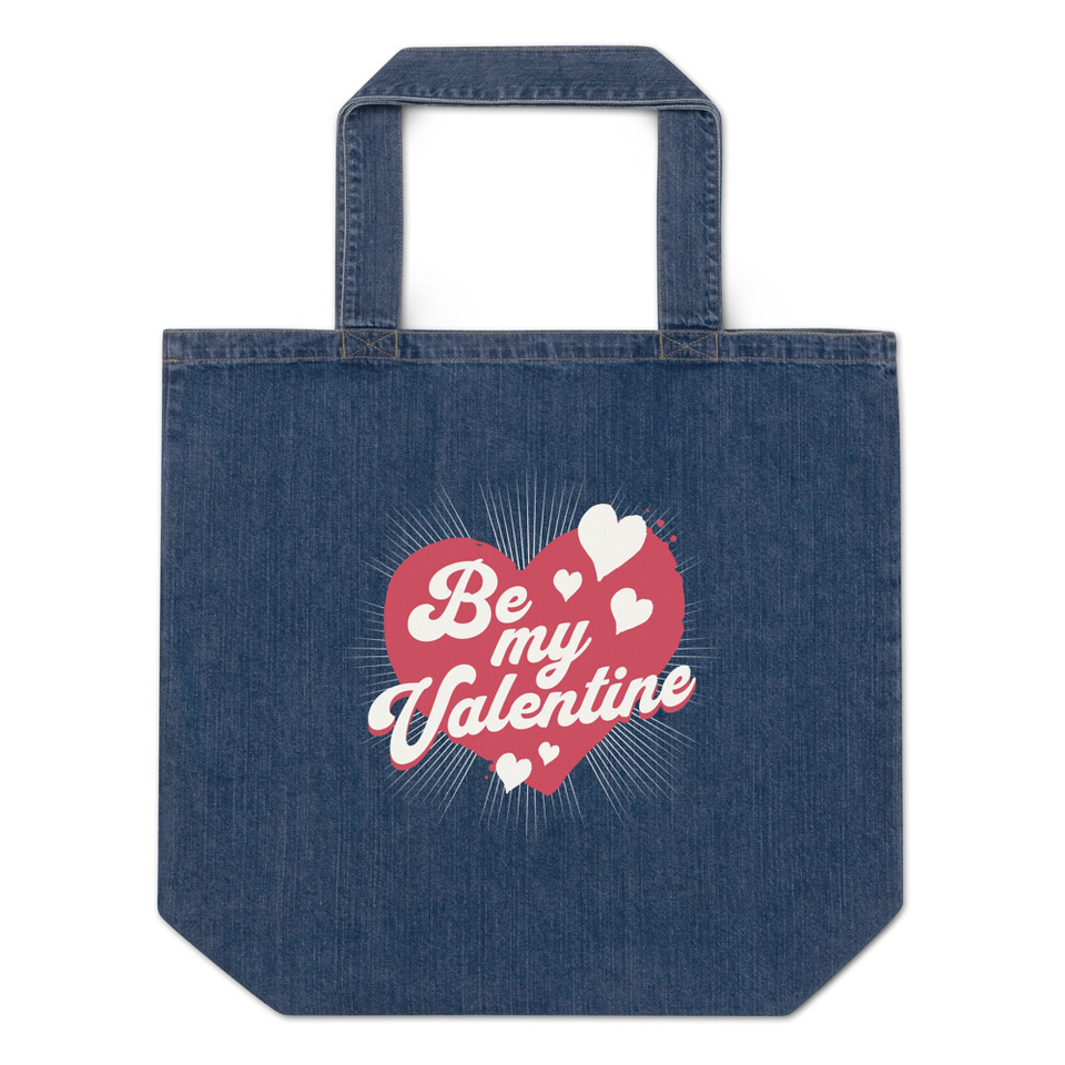 Be my Valentine - Love Heart Organic Denim Tote Bag