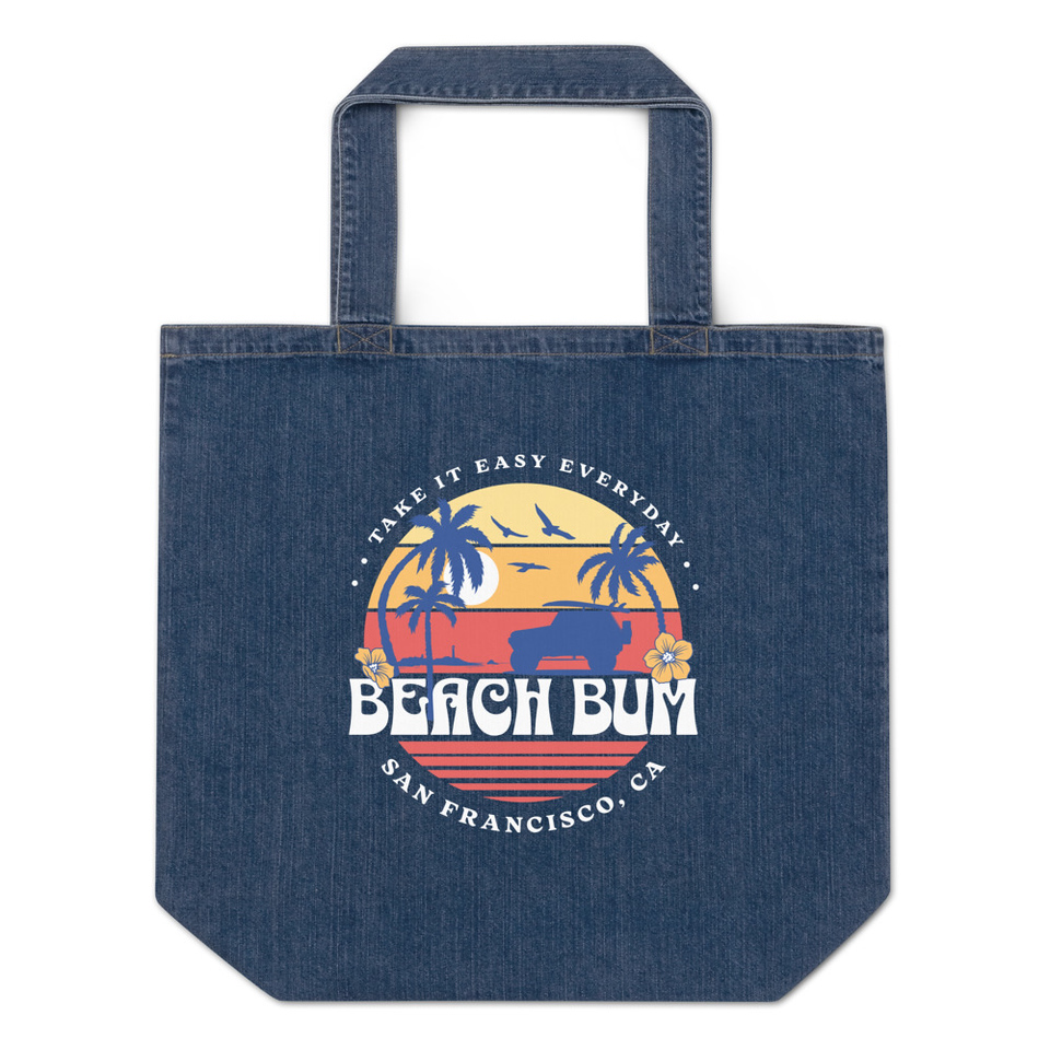 Beach Bum - Sunset Surfing Organic Denim Tote Bag