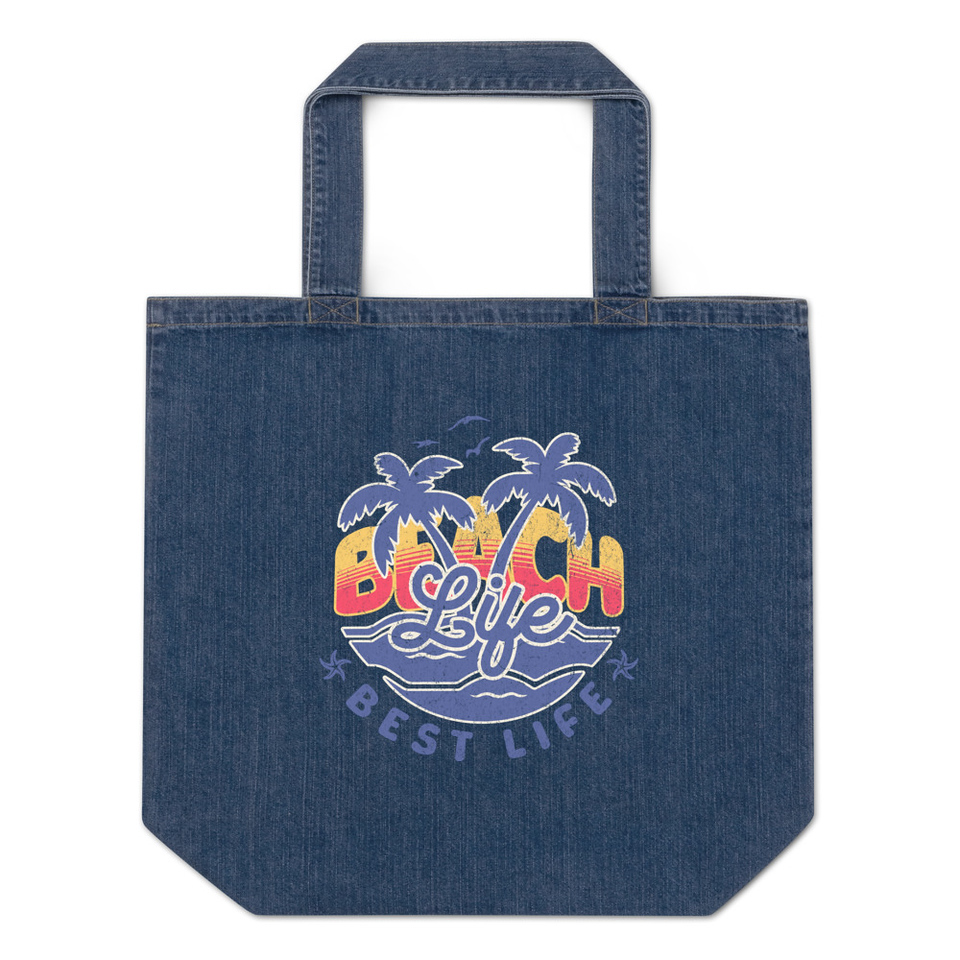Beach Life Best Life Organic Denim Tote Bag
