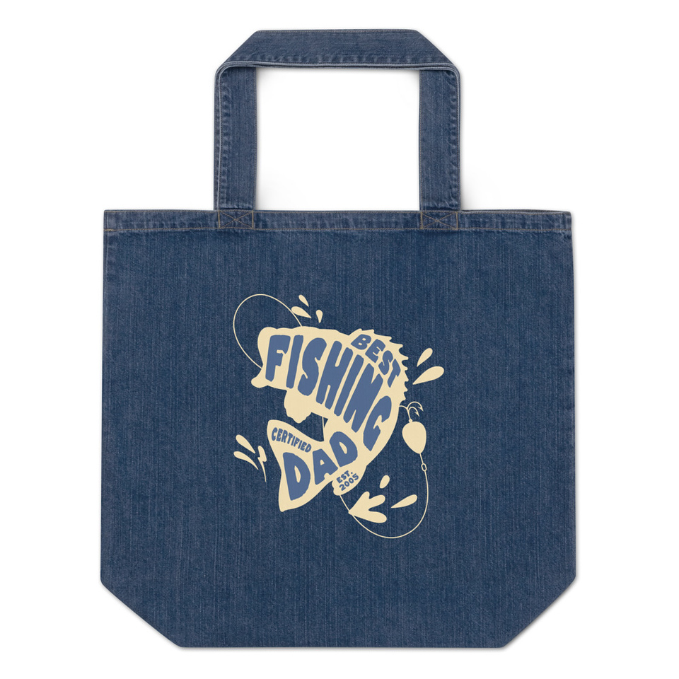 Best Fishing Dad - Typography Organic Denim Tote Bag