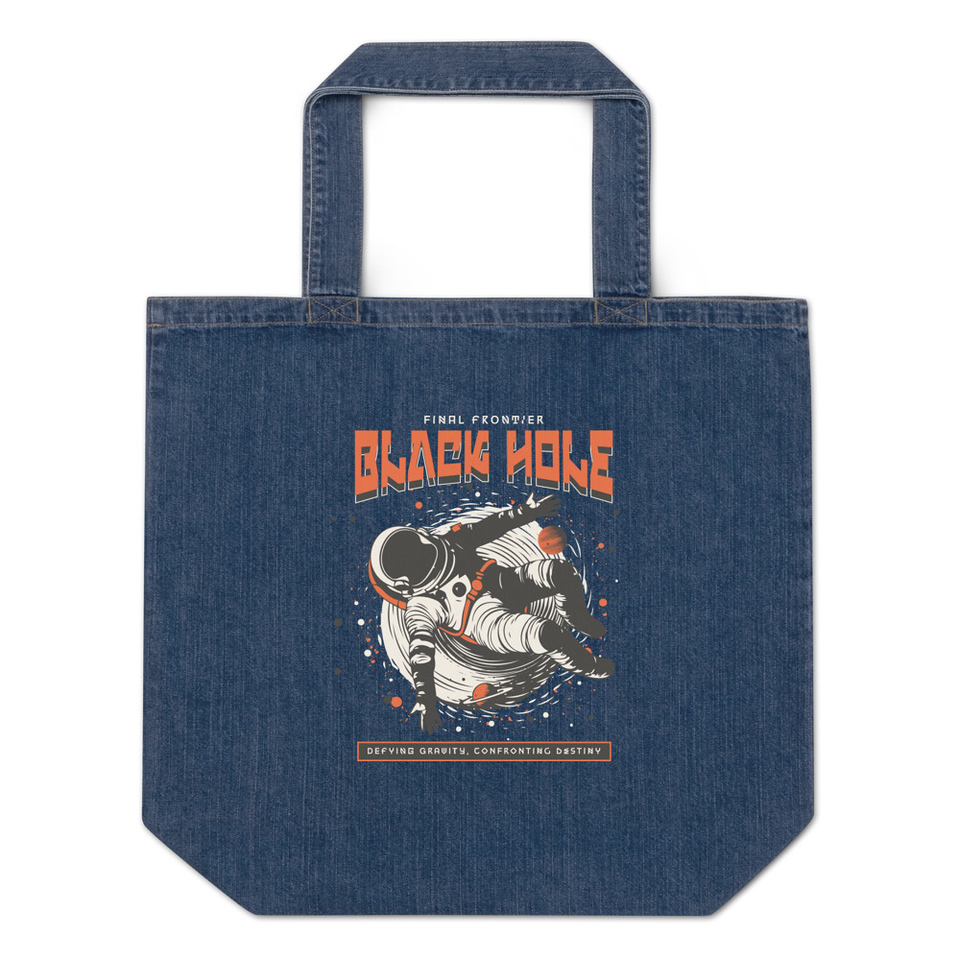Black Hole Organic Denim Tote Bag