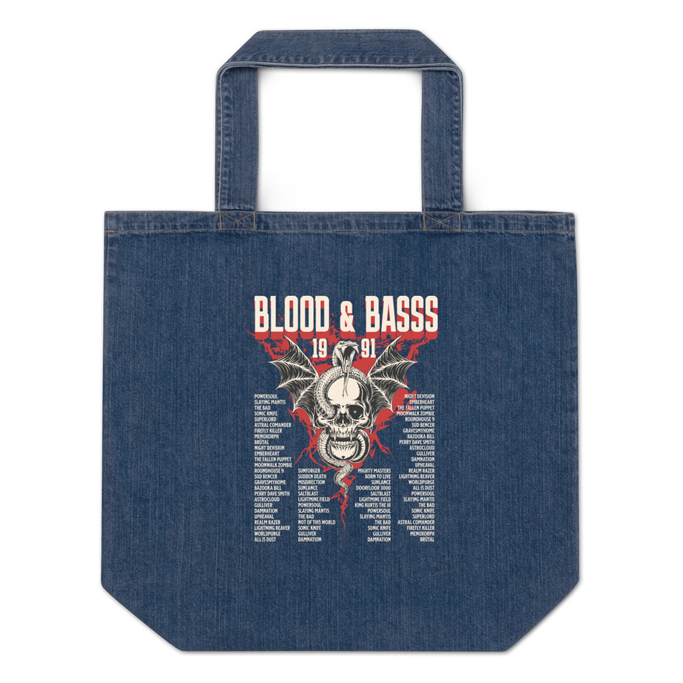 Blood & Basss - Snake and Skull Organic Denim Tote Bag