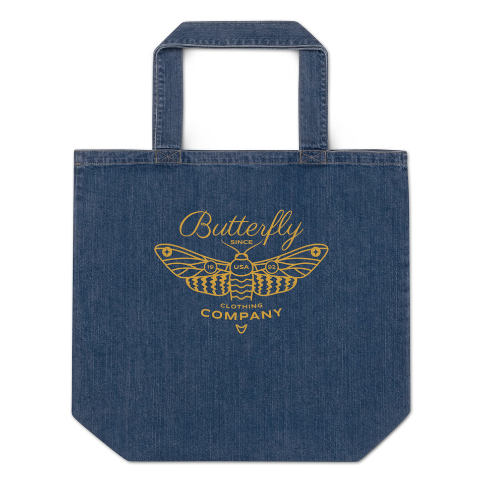 Blue Butterfly - Minimal Organic Denim Tote Bag