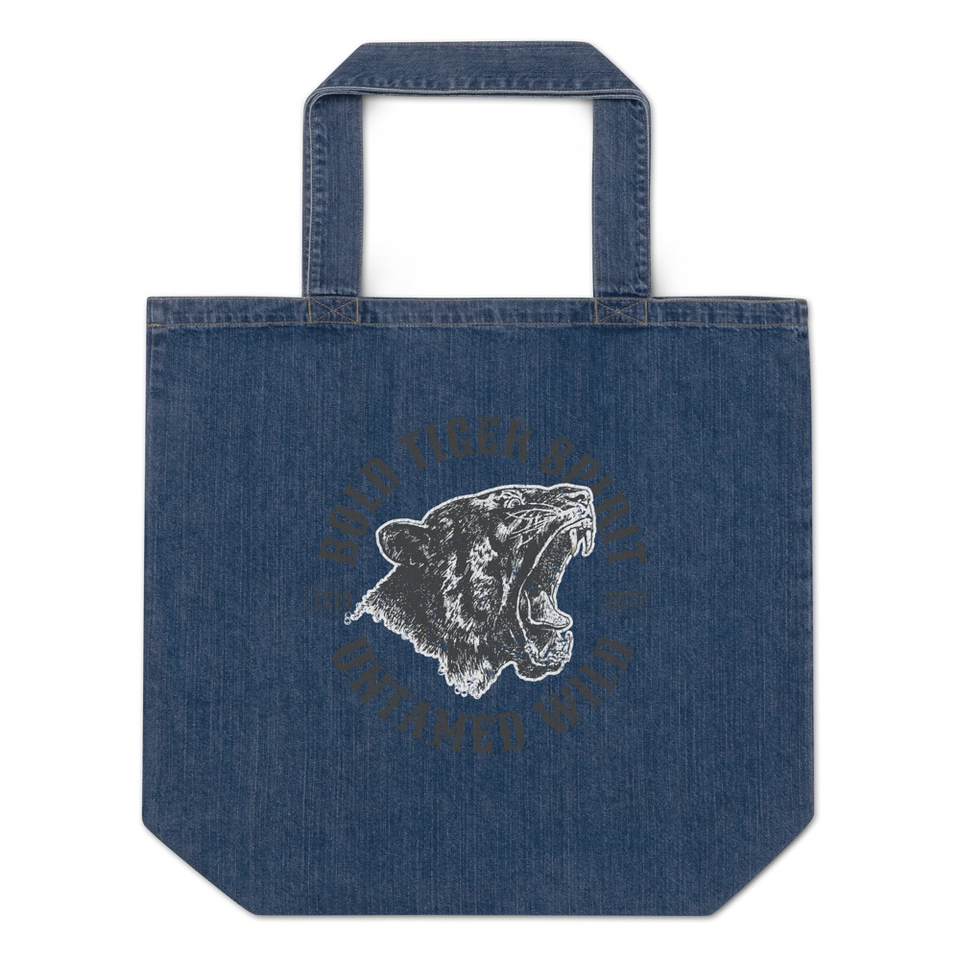 Bold Tiger Spirit Organic Denim Tote Bag