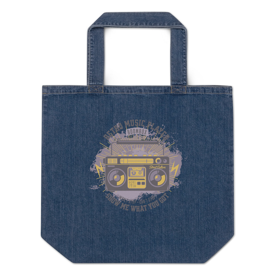 Boombox Music Player - Retro Organic Denim Tote Bag