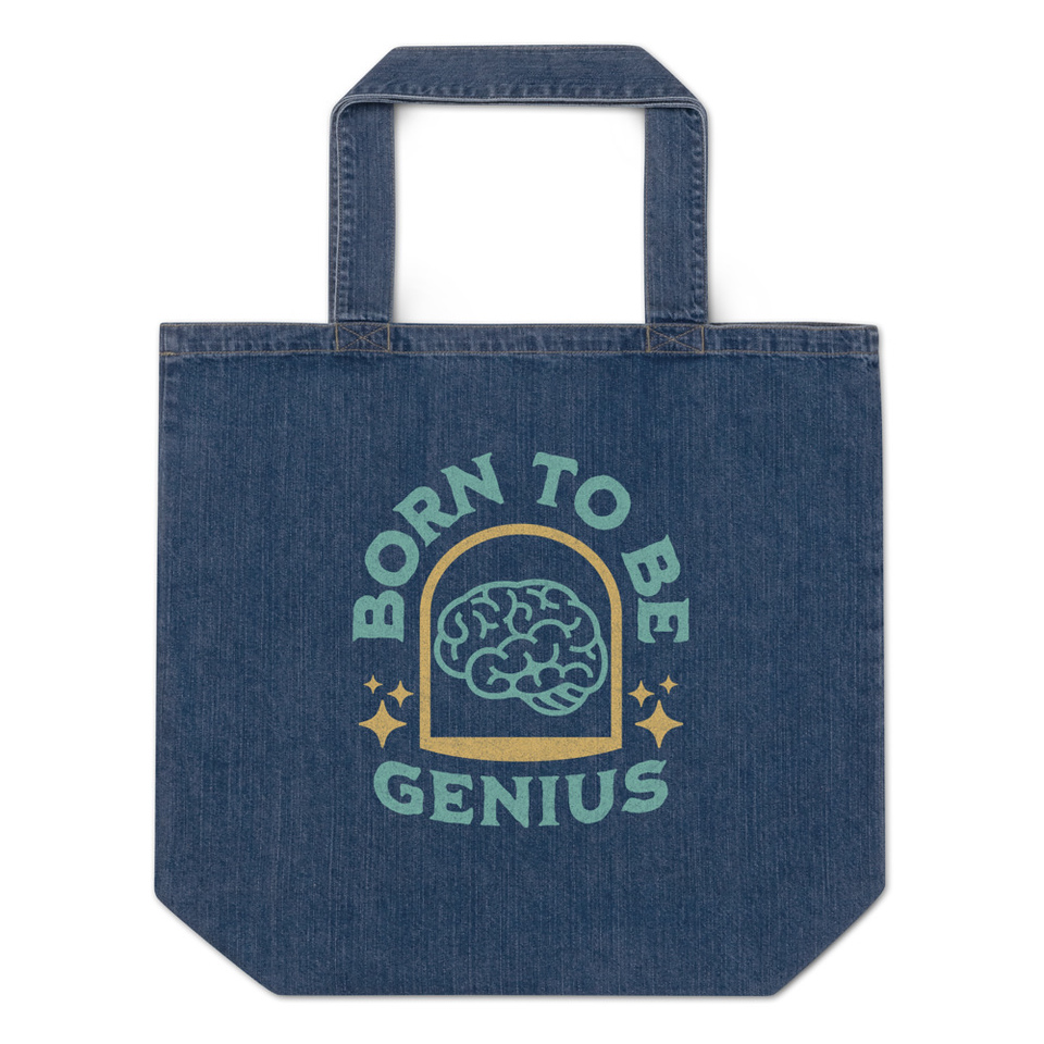 Born To Be Genius - Brain Organic Denim Tote Bag