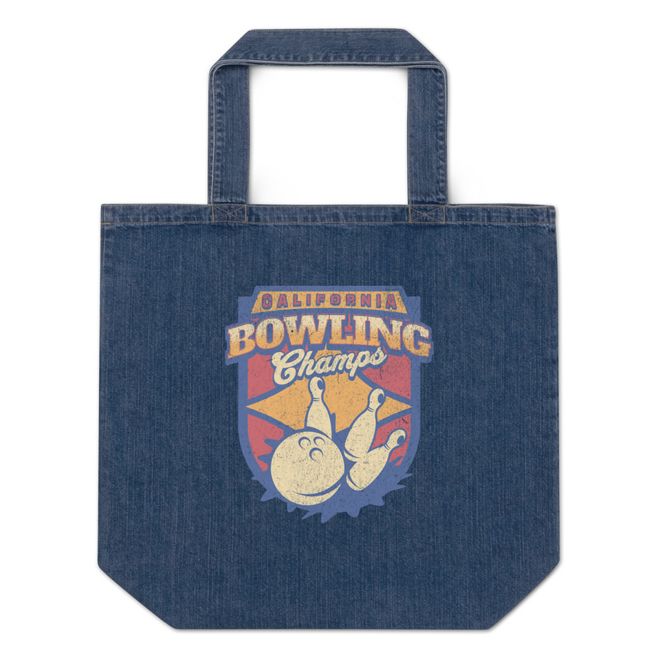 Bowling Championship - Retro Athlectic Sports Organic Denim Tote Bag