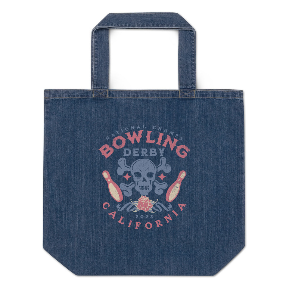 Bowling Derby Champs - Grunge Skull Organic Denim Tote Bag