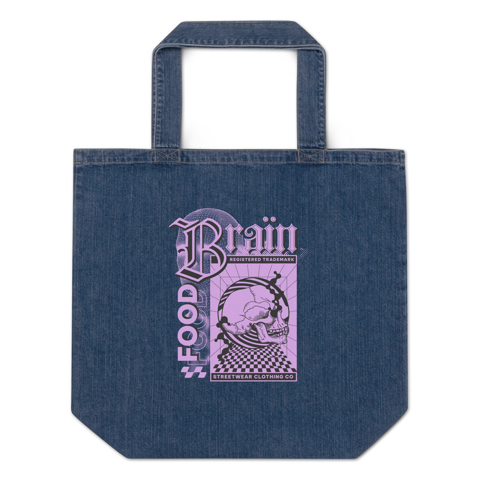 Brain Food - Y2K Skull Streetwear Organic Denim Tote Bag