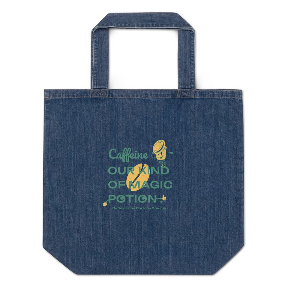Caffeine Cartoon Organic Denim Tote Bag