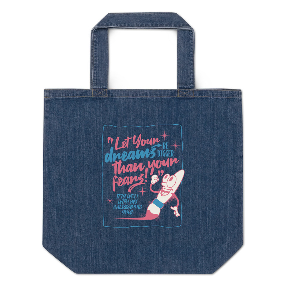Calligraphic Soul Organic Denim Tote Bag