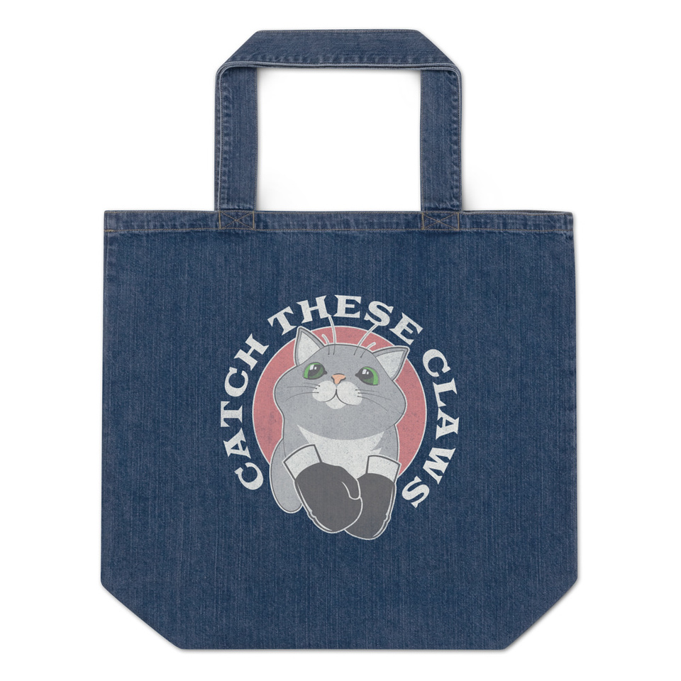 Catch These Claws - Cute Cat Organic Denim Tote Bag