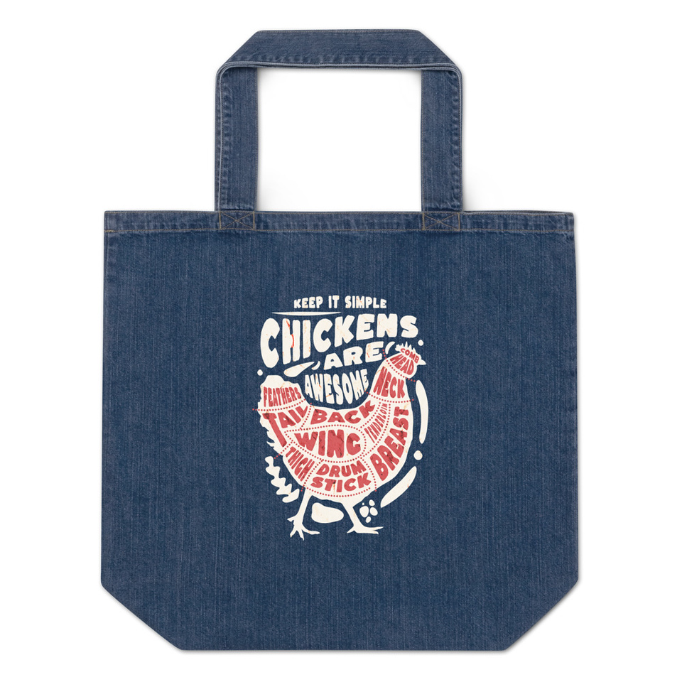 Chickens Are Awesome - Butcher Cuts Organic Denim Tote Bag