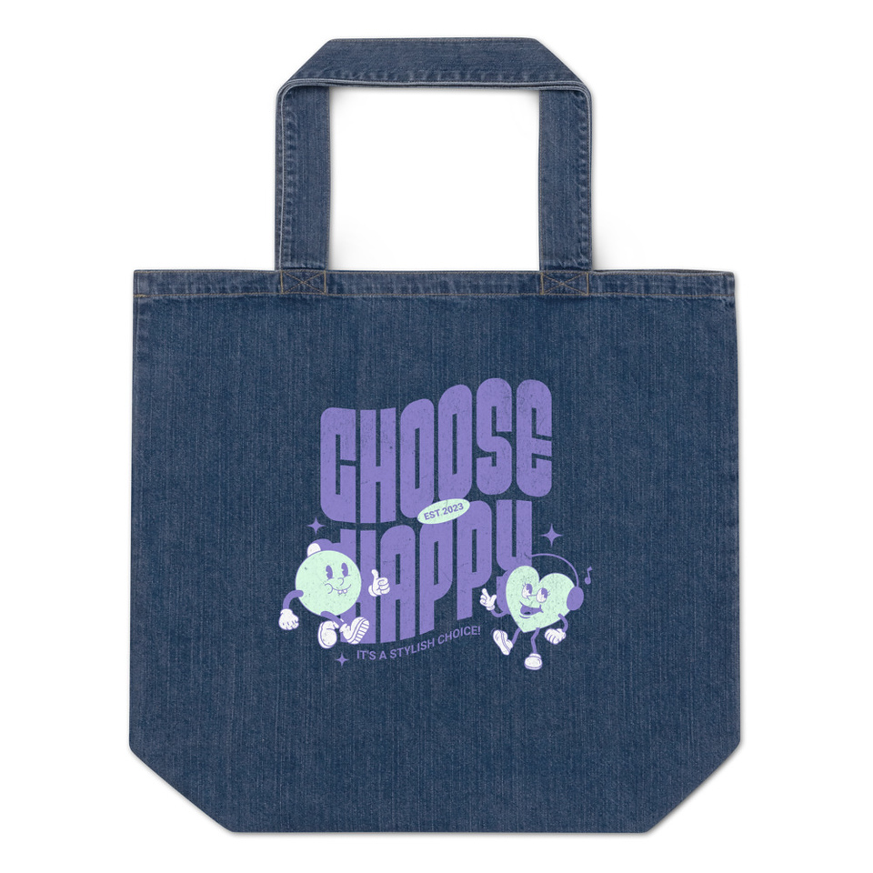 Choose Happy (2) Organic Denim Tote Bag