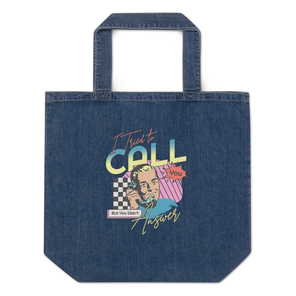 Classic Retro Illustrative Portrait Men Calling Organic Denim Tote Bag