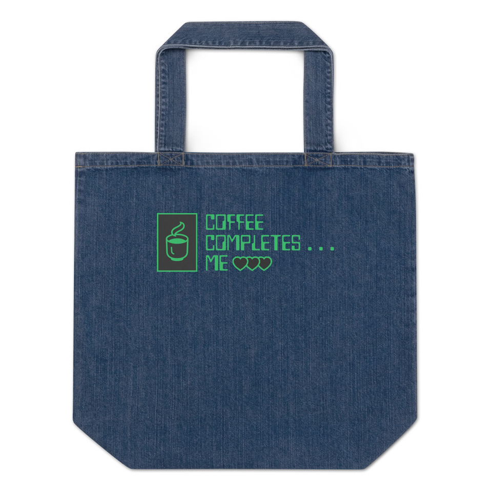 Coffee Completes Me - Neon Heart Organic Denim Tote Bag