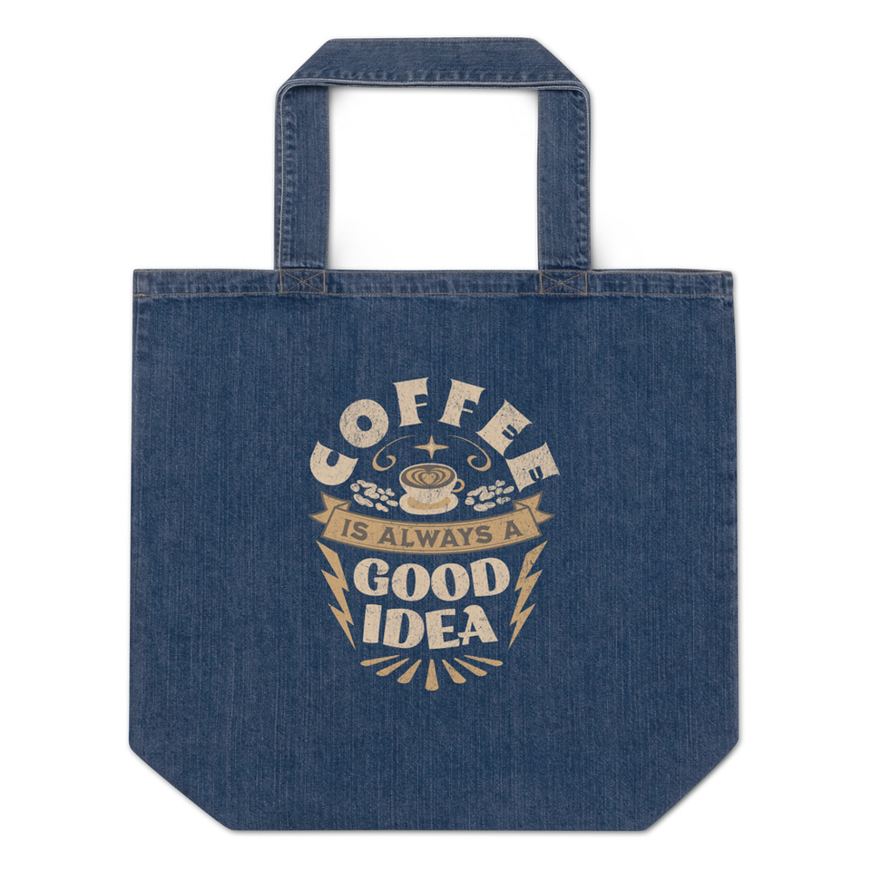 Coffee is always a good idea - Lightning Bolt Organic Denim Tote Bag