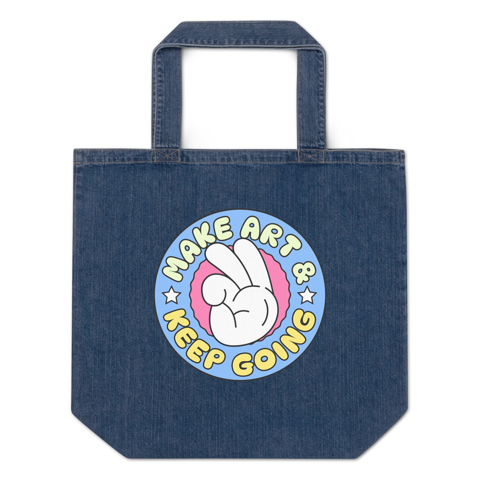 Colorful Fun Retro Style Badge Organic Denim Tote Bag