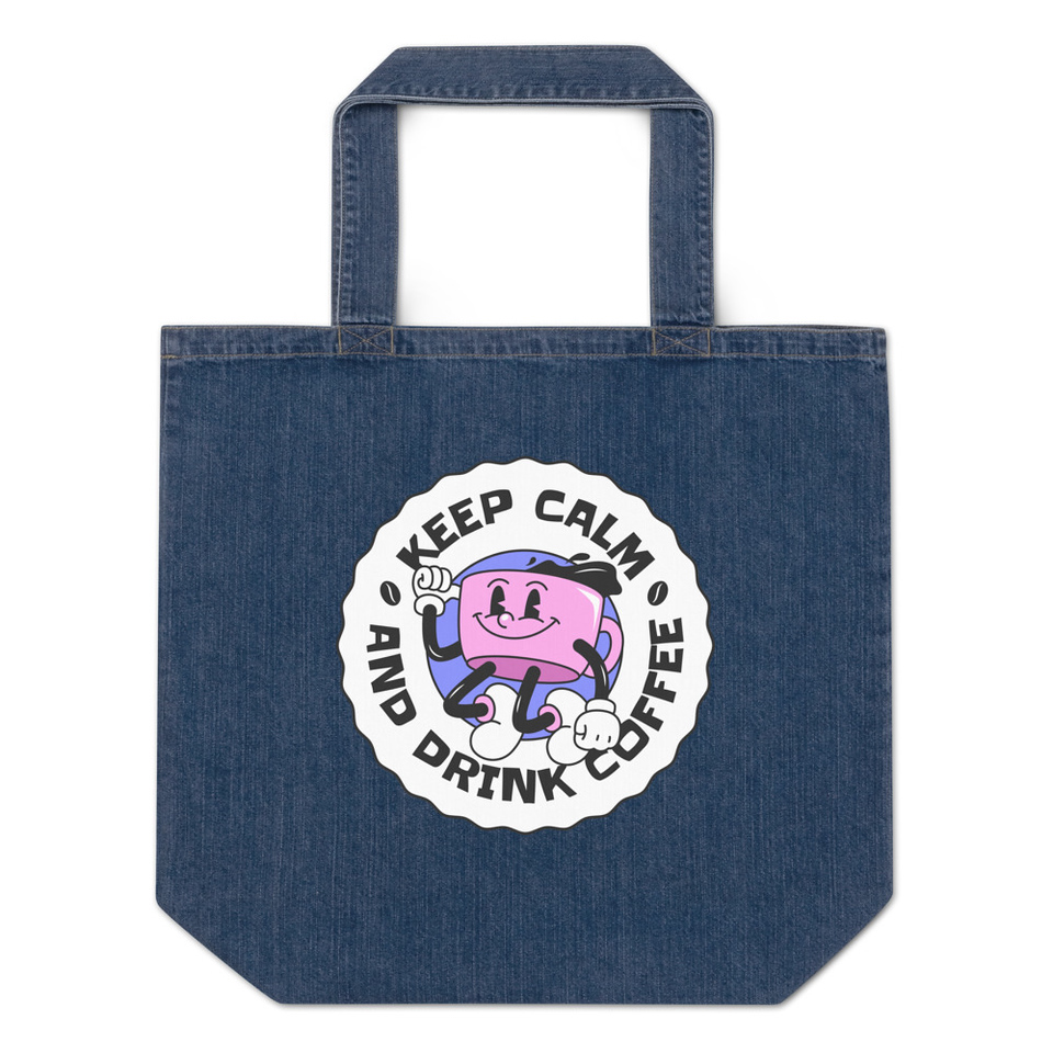 Colorful Fun Retro Style Coffee Quote Organic Denim Tote Bag