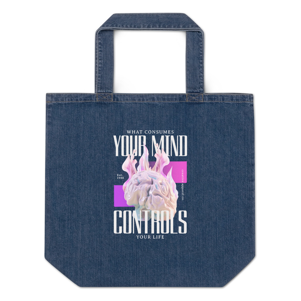 Control your Mind Organic Denim Tote Bag