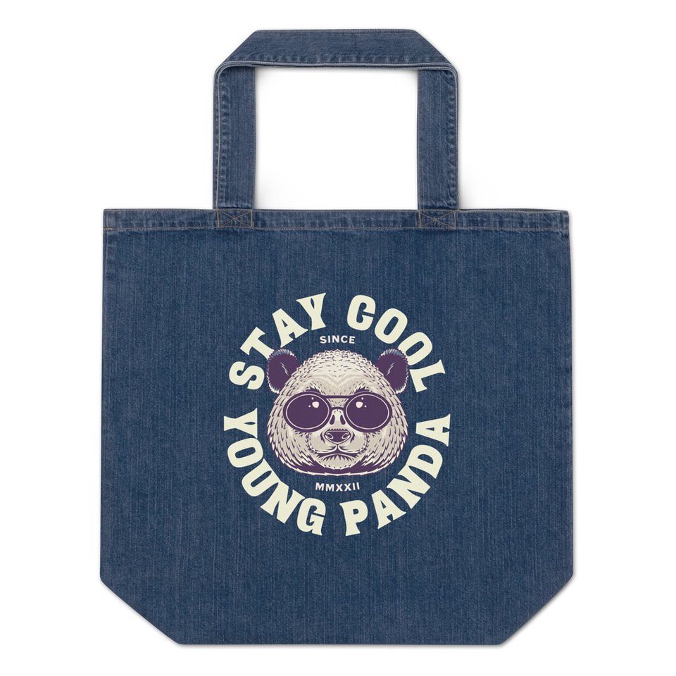 Cool Panda with Sunglasses -  Organic Denim Tote Bag