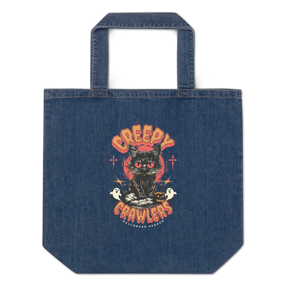 Creepy Crawlers Halloween Organic Denim Tote Bag