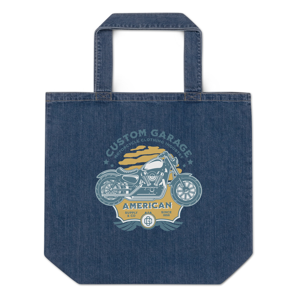 Custom Garage - Motorcycle Organic Denim Tote Bag