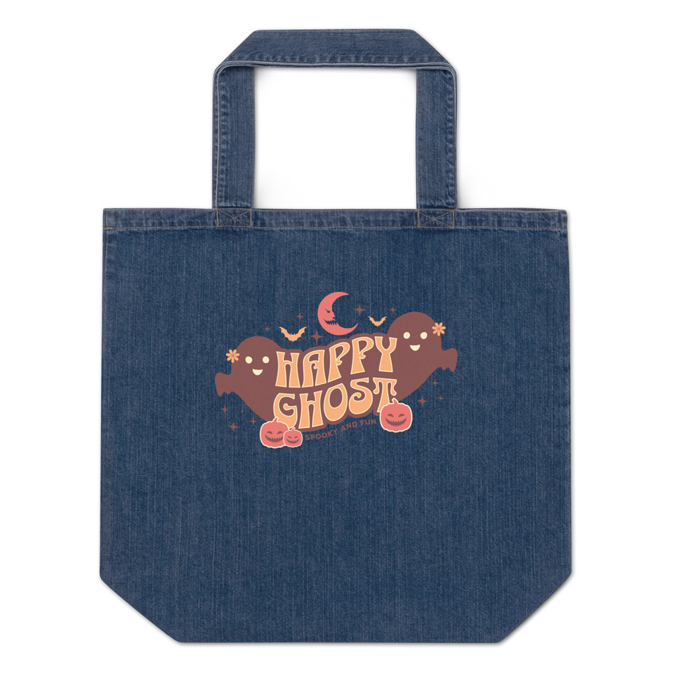 Cute Happy Ghost Organic Denim Tote Bag