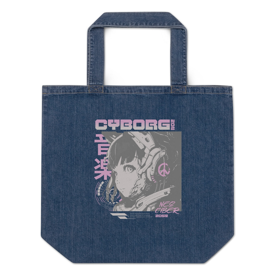 Cyborg - Y2k Style Organic Denim Tote Bag