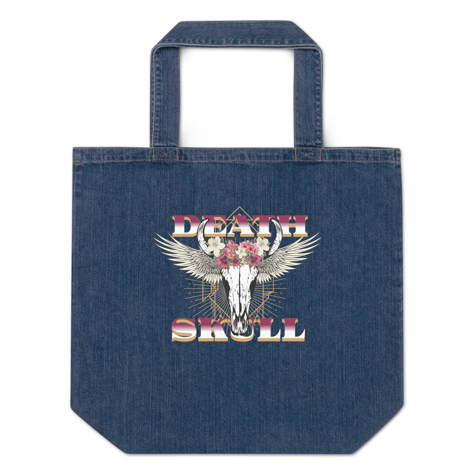 Deah Skull Organic Denim Tote Bag