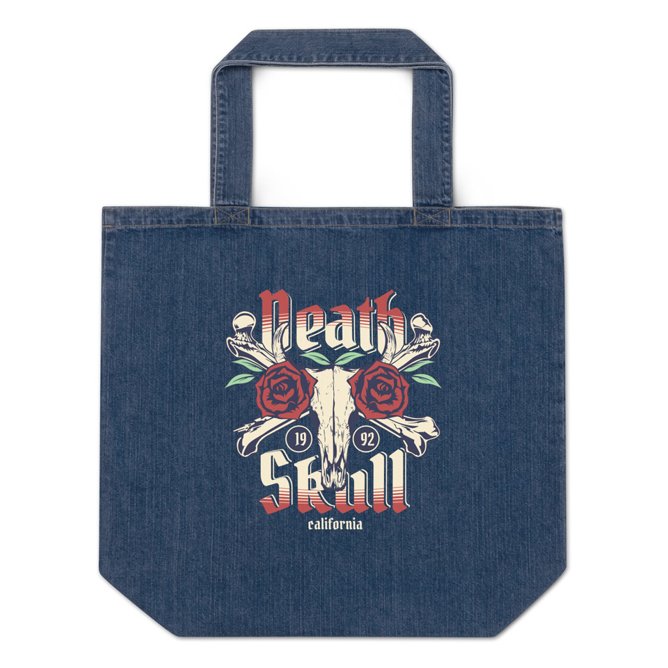 Death Skull - Flower Organic Denim Tote Bag