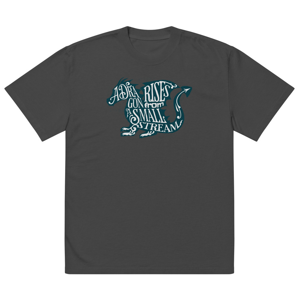 A Dragon Rises - Typographic Lettering Oversized Faded T-Shirt
