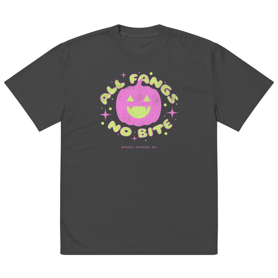 All Fangs No Bite - Halloween Oversized Faded T-Shirt