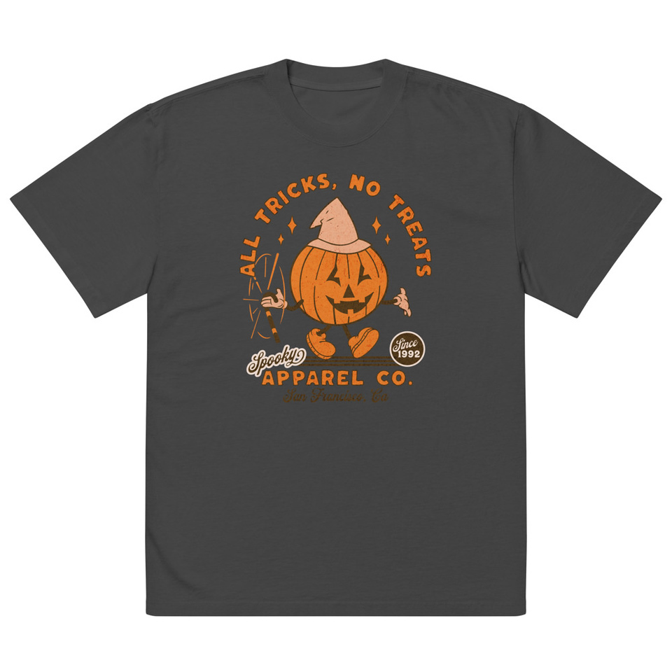 All Tricks No Treats - Pumpkin Mascot Oversized Faded T-Shirt