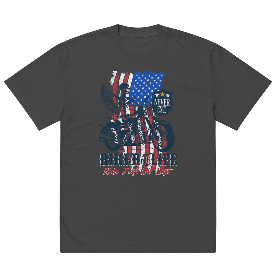 American Biker for Life Oversized Faded T-Shirt