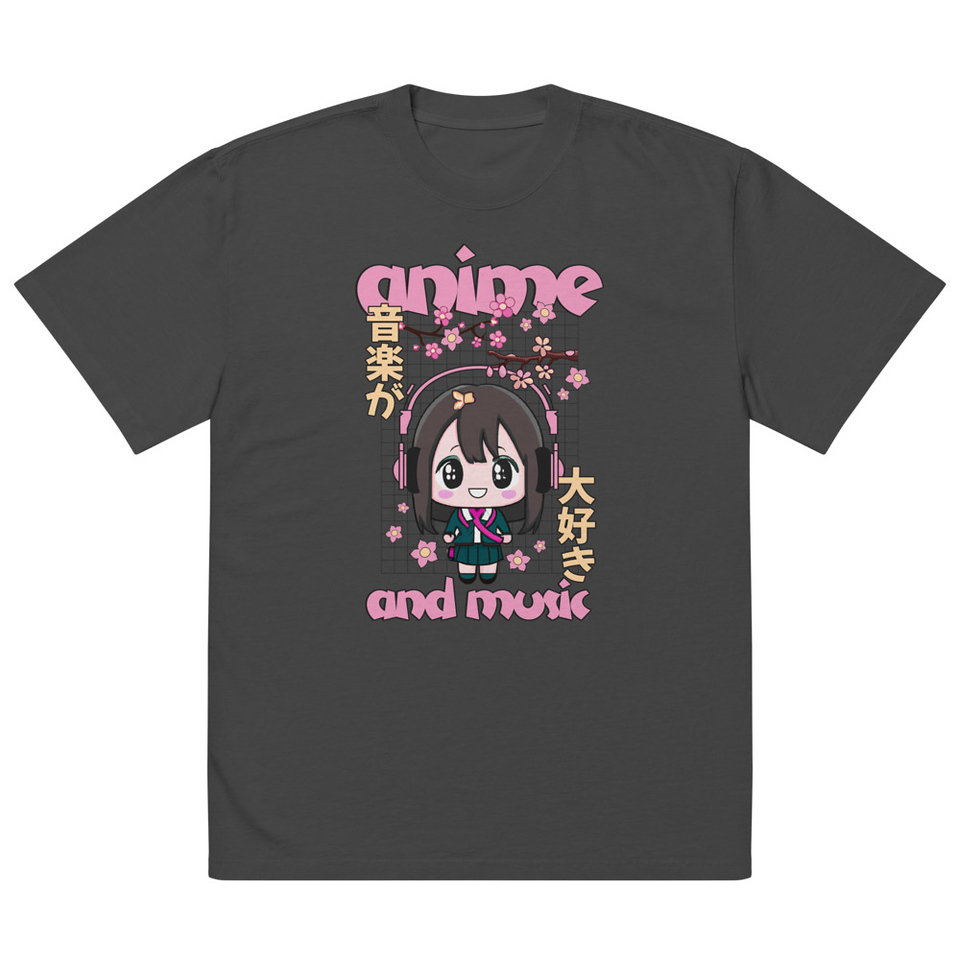Anime and Music Oversized Faded T-Shirt